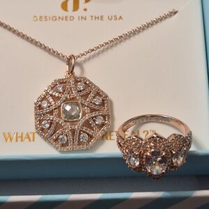 BP Rose Gold March Necklace and Rose Gold Ring size 8 Set